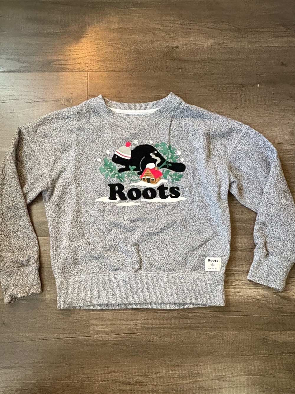 Roots Kids Winter Cabin Beaver Sweatshirt Grey Salt & Pepper Size 5-6 Yrs